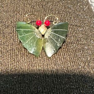 Vintage carved jade butterfly pin/pendant